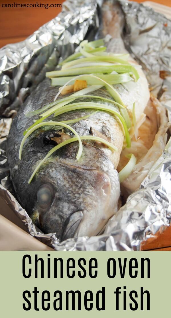 Steamed whole fish is a classic Chinese way to prepare it. But don't worry about not having a large steamer, you can make this delicious Chinese oven steamed fish with plain old foil. The result is wonderfully tender fish perfect any time. #wholefish #ovensteamedfish #Chinesefish