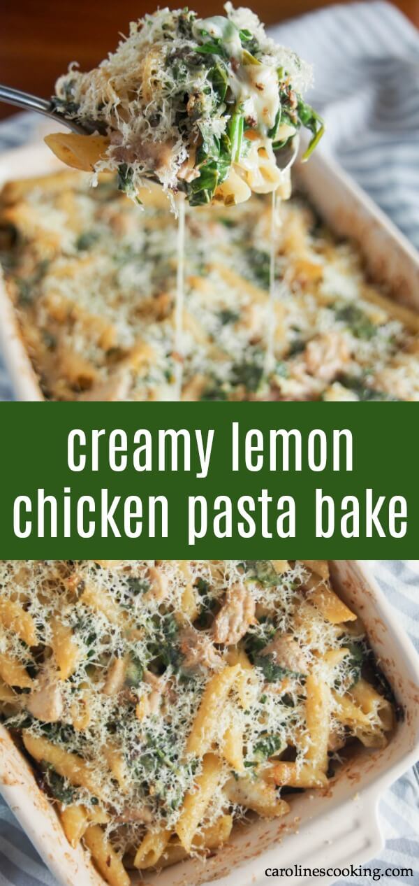 This creamy lemon chicken pasta bake has so much tastiness going on from the tarragon lemon cream sauce that wraps together the pasta, chicken and spinach. Plus, you can serve it either straight up, while the sauce is creamier, or baked with added mozzarella for a cheesier bake. Either way, all delicious. #pastabake #lemoncreamsauce #bakedpasta #chickenpastabake This creamy lemon chicken pasta bake has so much tastiness going on from the tarragon lemon cream sauce that wraps together the pasta, chicken and spinach. Plus, you can serve it either straight up, while the sauce is creamier, or baked with added mozzarella for a cheesier bake. Either way, all delicious. #pastabake #lemoncreamsauce #bakedpasta #chickenpastabake