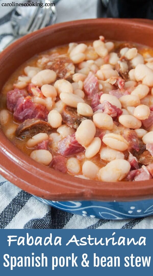 You may well have heard of cassoulet - well fabada Asturiana is it's Northern Spanish cousin. A hearty, warming white bean stew with lots of porky goodness, it's incredibly easy and perfect for a cold day. #porkandbeans #fabada #Spanishfood #porkandbeanstew