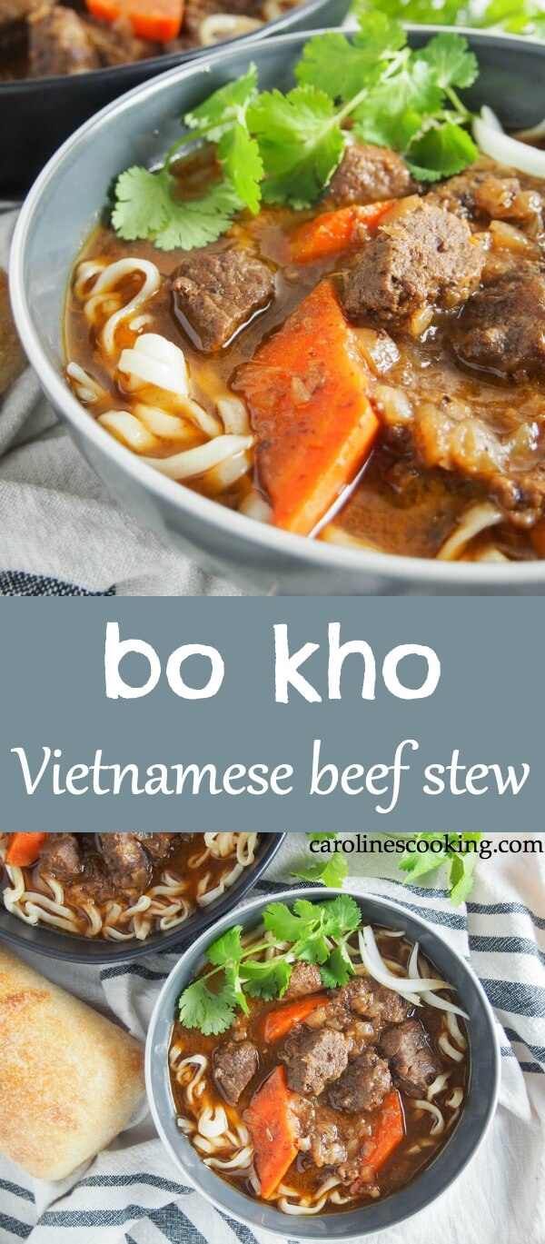 Bo kho may not be as well known as pho, but it's a classic dish you need to get to know. This Vietnamese beef stew has a wonderful depth of flavor from aromatic spices, lemongrass, ginger and coconut water. It's warming, delicious and easy to make too. Bo kho may not be as well known as pho, but it's a classic dish you need to get to know. This Vietnamese beef stew has a wonderful depth of flavor from aromatic spices, lemongrass, ginger and coconut water. It's warming, delicious and easy to make too. #vietnamesefood #beefstew #vietnamesestew