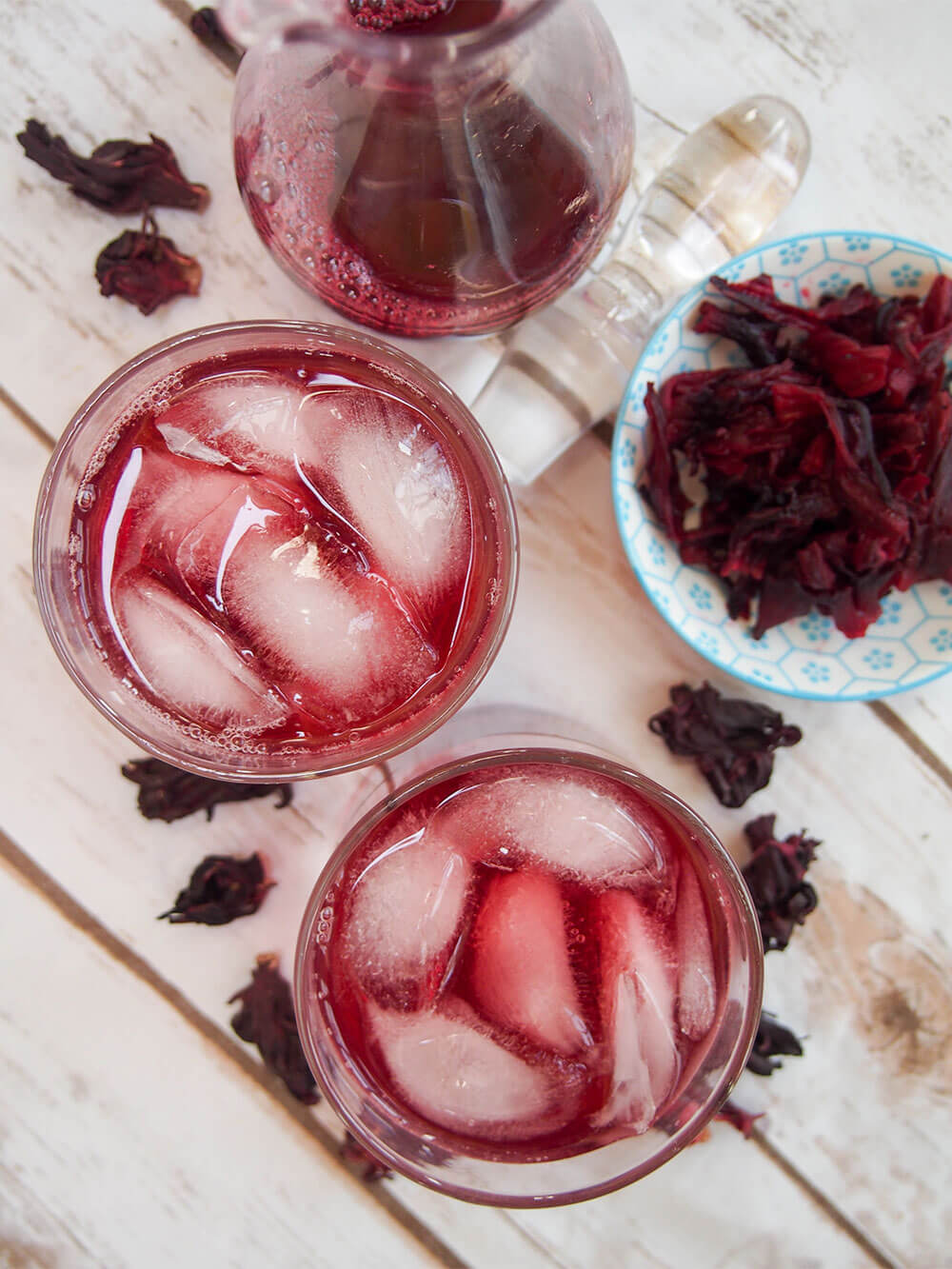 Agua de jamaica, hibiscus tea, is a wonderfully refreshing drink that's so easy to make. Slightly floral, with hints of pomegranate and cranberry, it's as delicious as it is beautiful.