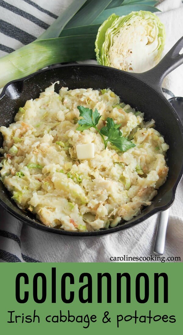 colcannon, Irish cabbage and potatoes - Colcannon is a simple side dish of mashed potatoes and cabbage that's just as good made with leftovers as it is made fresh. Comforting, easy and great alongside so many dishes. #vegetarainside #cabbageandpotatoes #irishfood #stpatricksdayfood