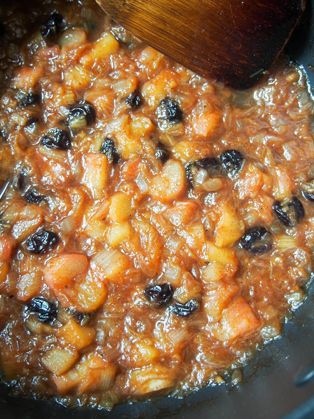 rhubarb chutney in pan after simmer