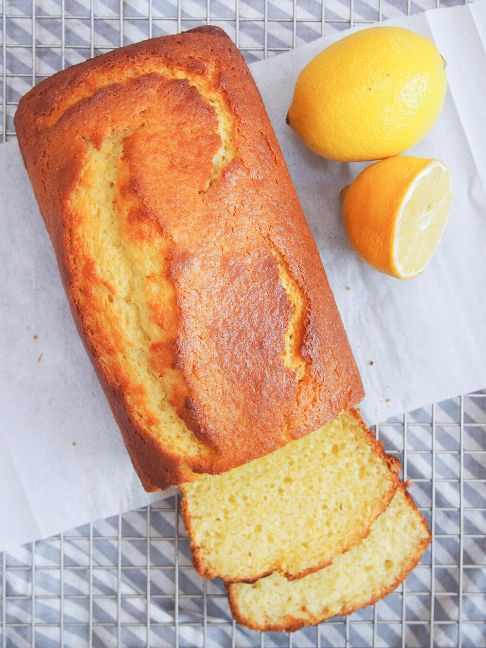 French lemon yogurt cake loaf from overhead 