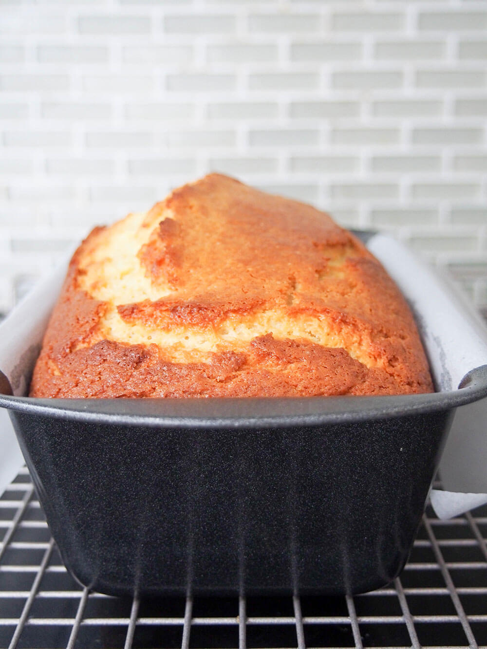loaf in pan just out of oven