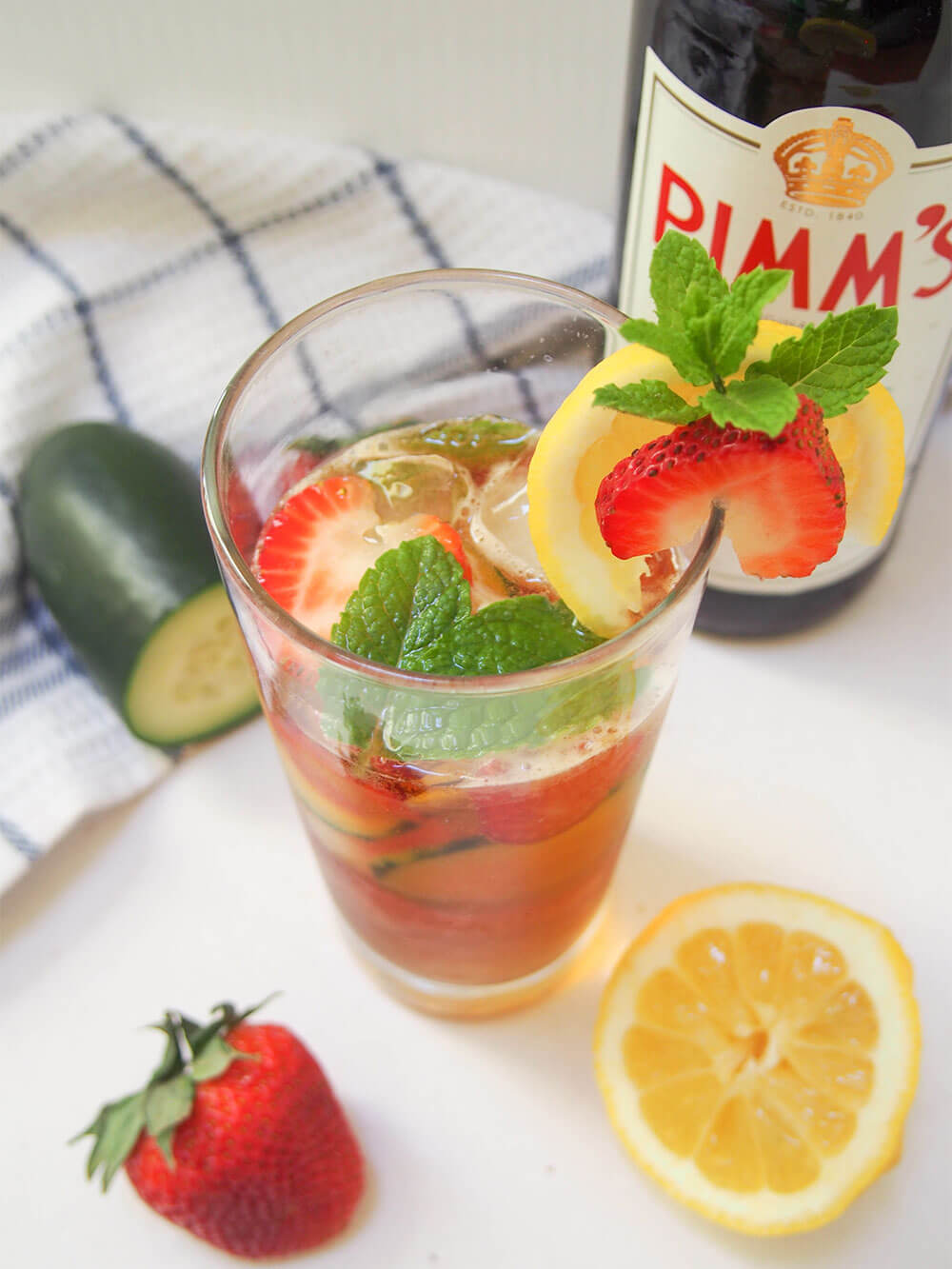 Pimm's cup cocktail or Pimm's and lemonade in glass
