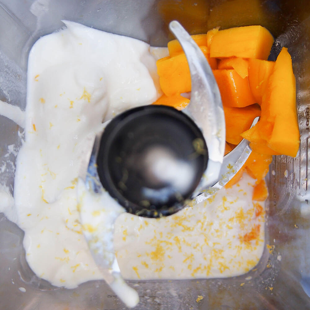 mango lassi ingredients in blender