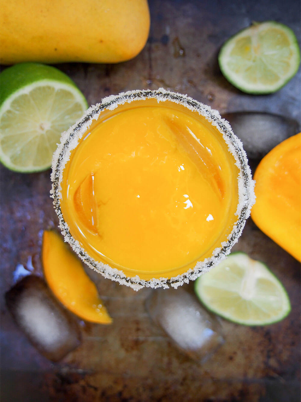 glass of mango margarita from overhead