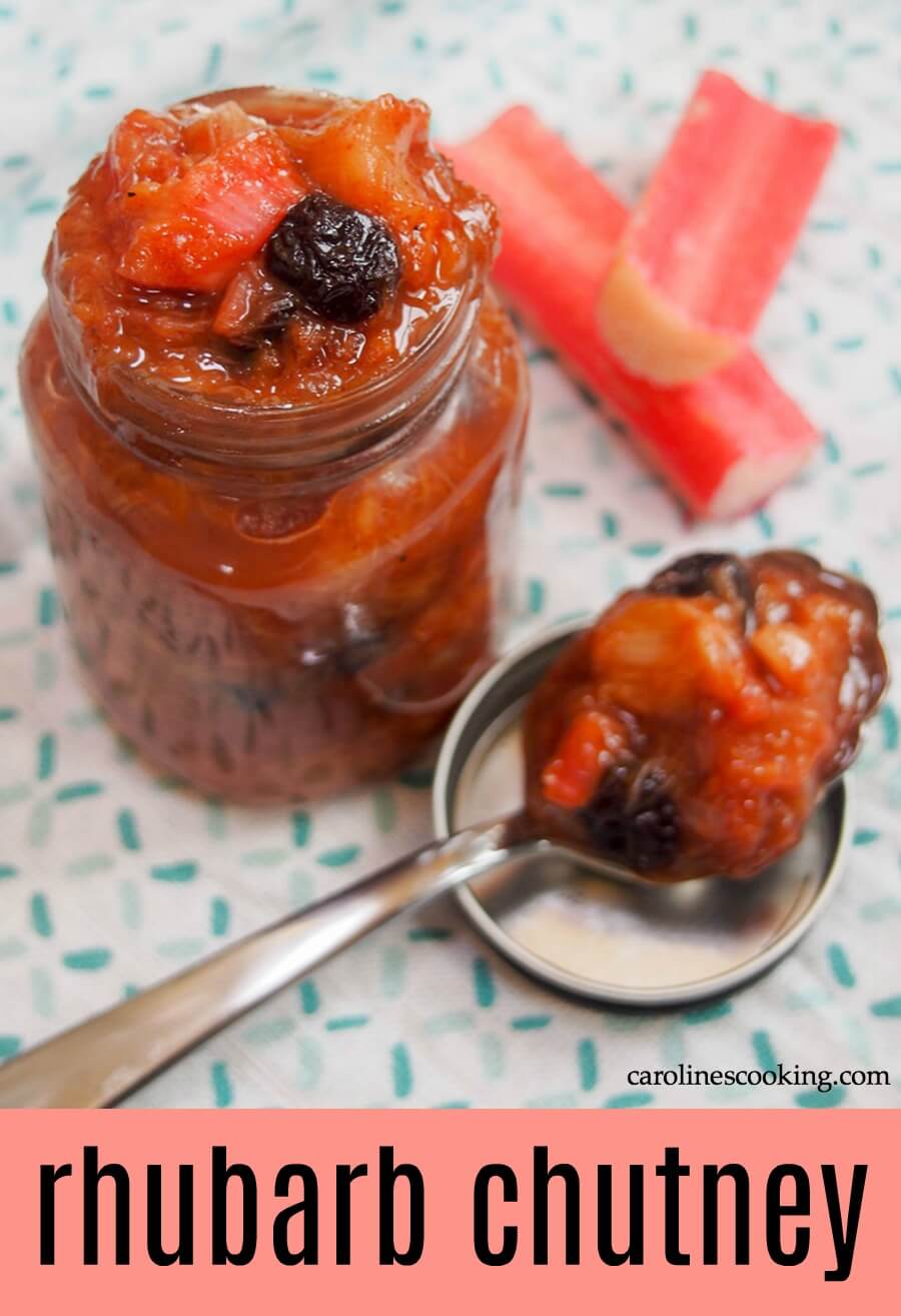 This rhubarb chutney is a delicious way to use some of spring's brightest, if less-used crops. It's easy to make, with a wonderful balance of sweet, savory and warm spice flavors. Plus, it's so versatile to use such as with pork, chicken or added to grilled cheese. #rhubarb #chutney #condiment