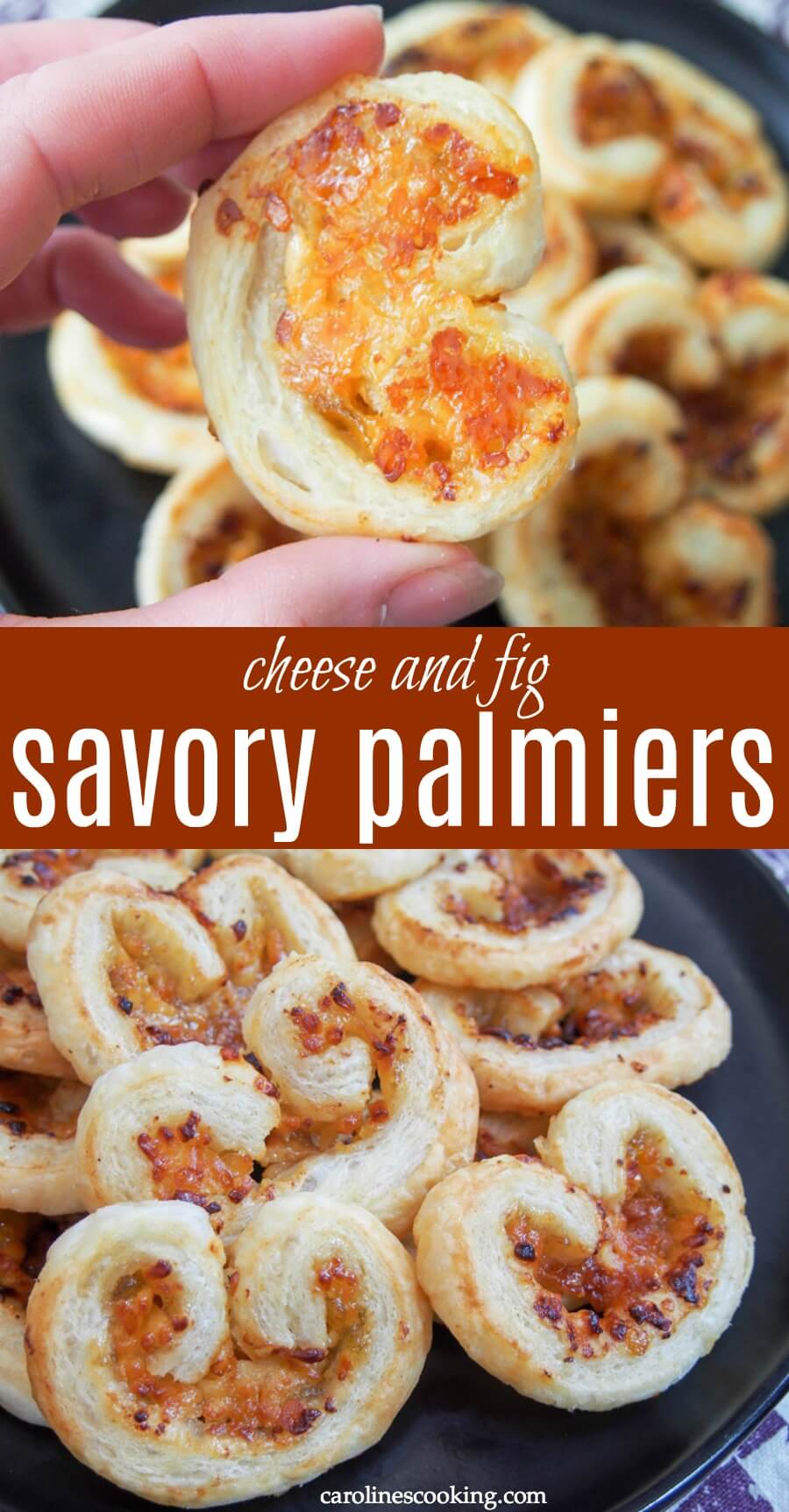 These savory palmiers need only 3 ingredients (puff pastry, cheese and fig preserves) but they are transformed into a delicious sweet-savory, crispy snack. Perfect for a party or any excuse you want to find! #brunchweek #ad #savorypalmiers #cheesepastry