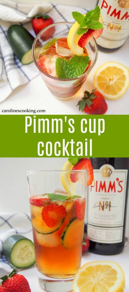 A Pimm's cup cocktail (Pimm's and lemonade) is such a classic, easy British cocktail. It's light, fresh and perfect for summer barbecues, picnics or any excuse you can find. #cocktail #pimms #summercocktail 