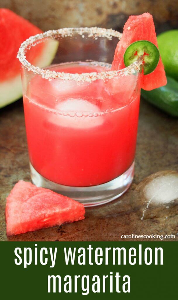 This watermelon margarita has a little extra kick to it, and is really easy to make. With plenty bright watermelon flavor, it's just the cocktail to sip on all summer. #watermeloncocktail #margarita #summercocktail #watermelon