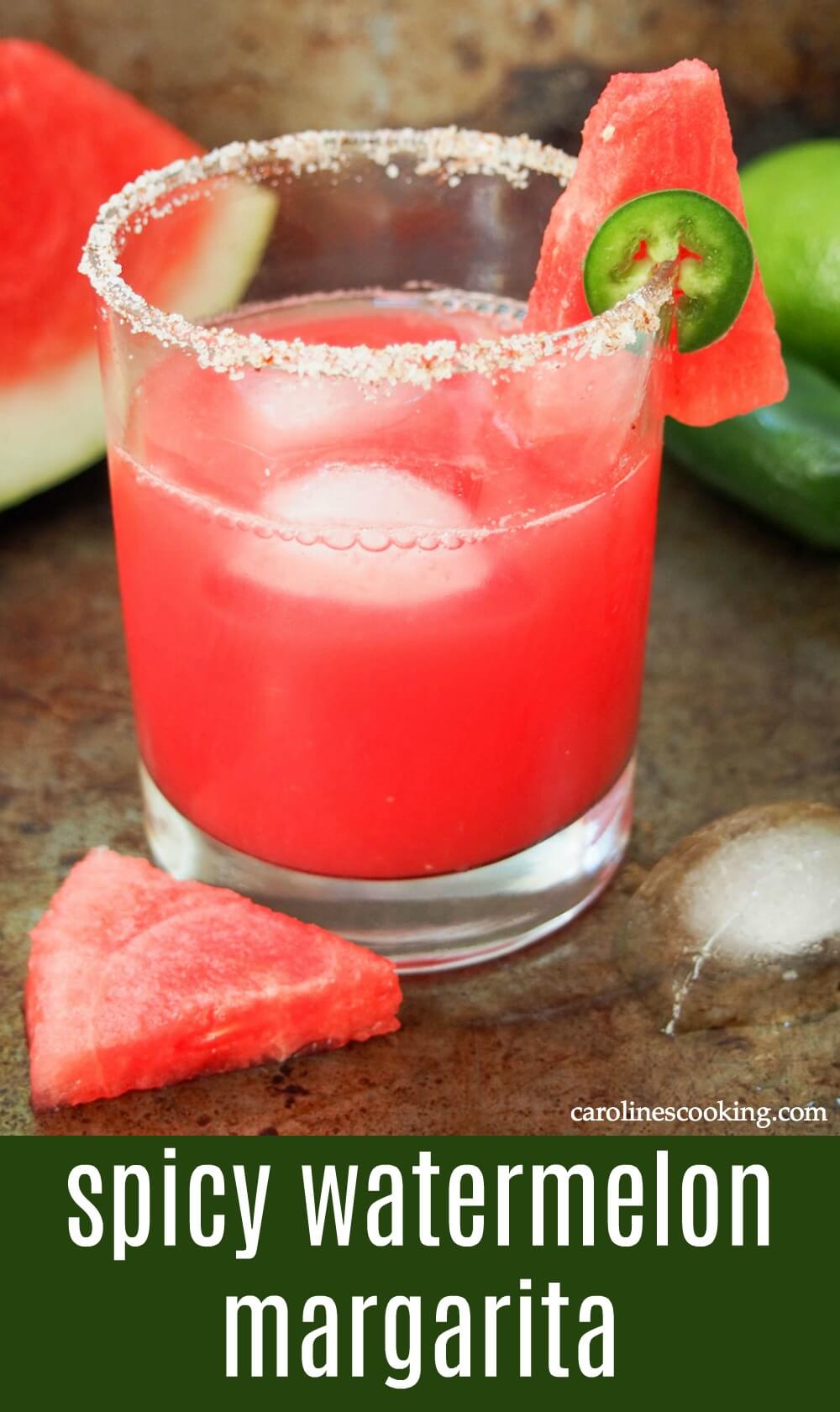 This watermelon margarita has a little extra kick to it, and is really easy to make. With plenty bright watermelon flavor, it's just the cocktail to sip on all summer. #watermeloncocktail #margarita #summercocktail #watermelon