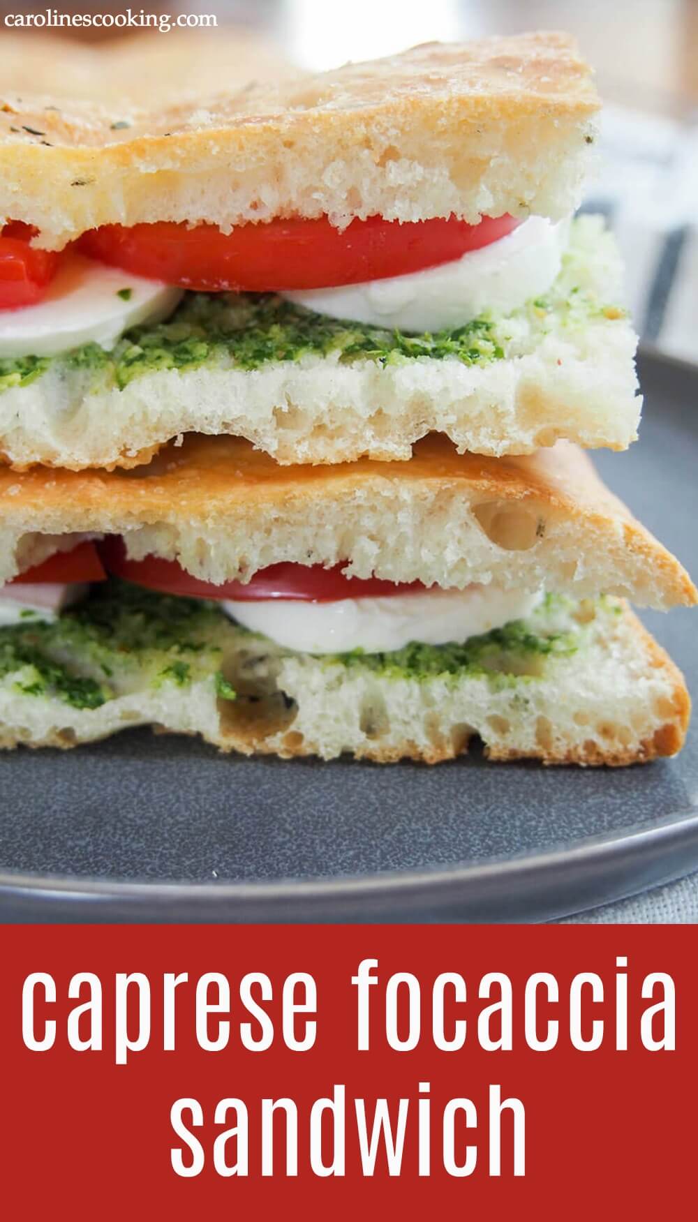 Whether you have homemade or store bought focaccia, it's good for more than just dipping. This caprese focaccia sandwich is incredibly easy and full of bright, fresh flavors. #focaccia #sandwich #vegetarian