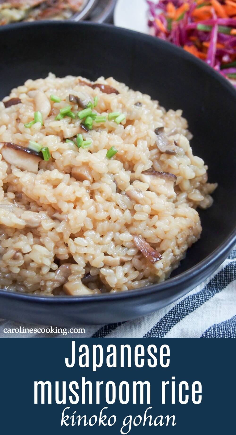 Japanese mushroom rice, kinoko gohan - You'll be amazed at how the simple seasonings in this Japanese mushroom rice add so much umami, earthy, delicious flavor. This easy side dish works so well alongside both Asian and many other meals. #mushroomrice #japanese #vegetarian #sidedish