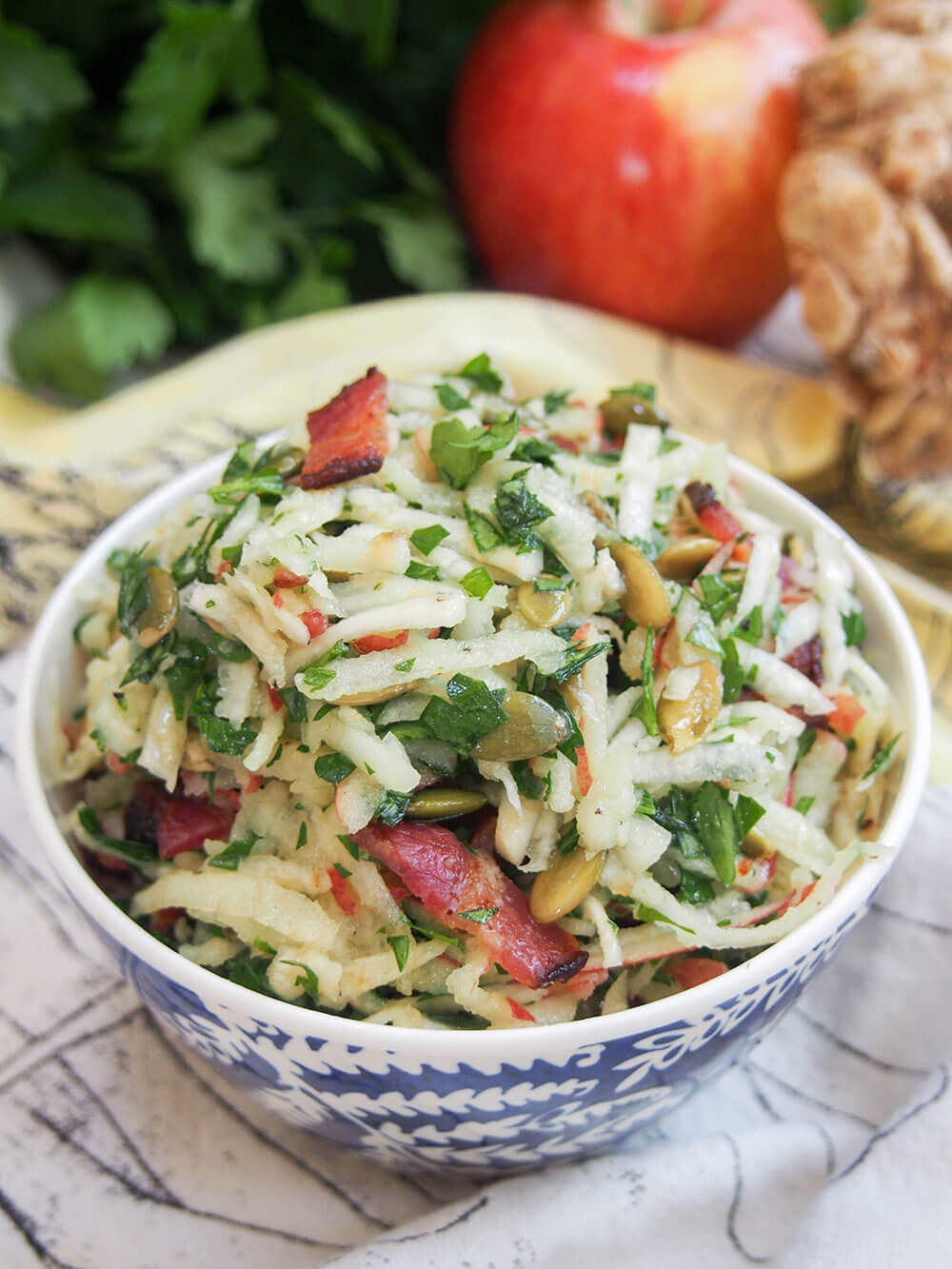 Apple celeriac salad is easy to make and packed with delicious flavor and crunch Apple celeriac salad in bowl