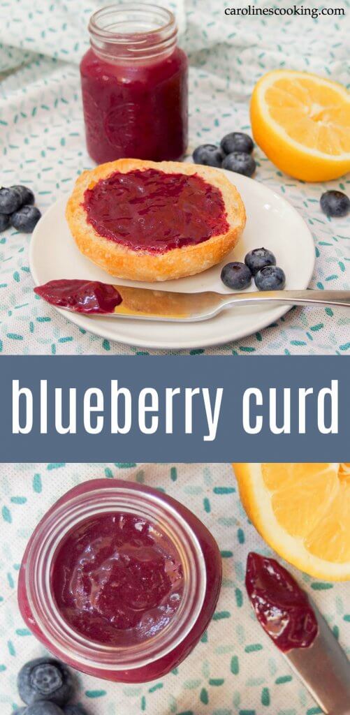 Blueberry curd is a beautifully bright variation on lemon curd that's a wonderful way to brighten up your toast. It's easy to make, and with a gentle blueberry and citrus flavor, it's a great change from jam. #blueberry #curd #jam #condiment