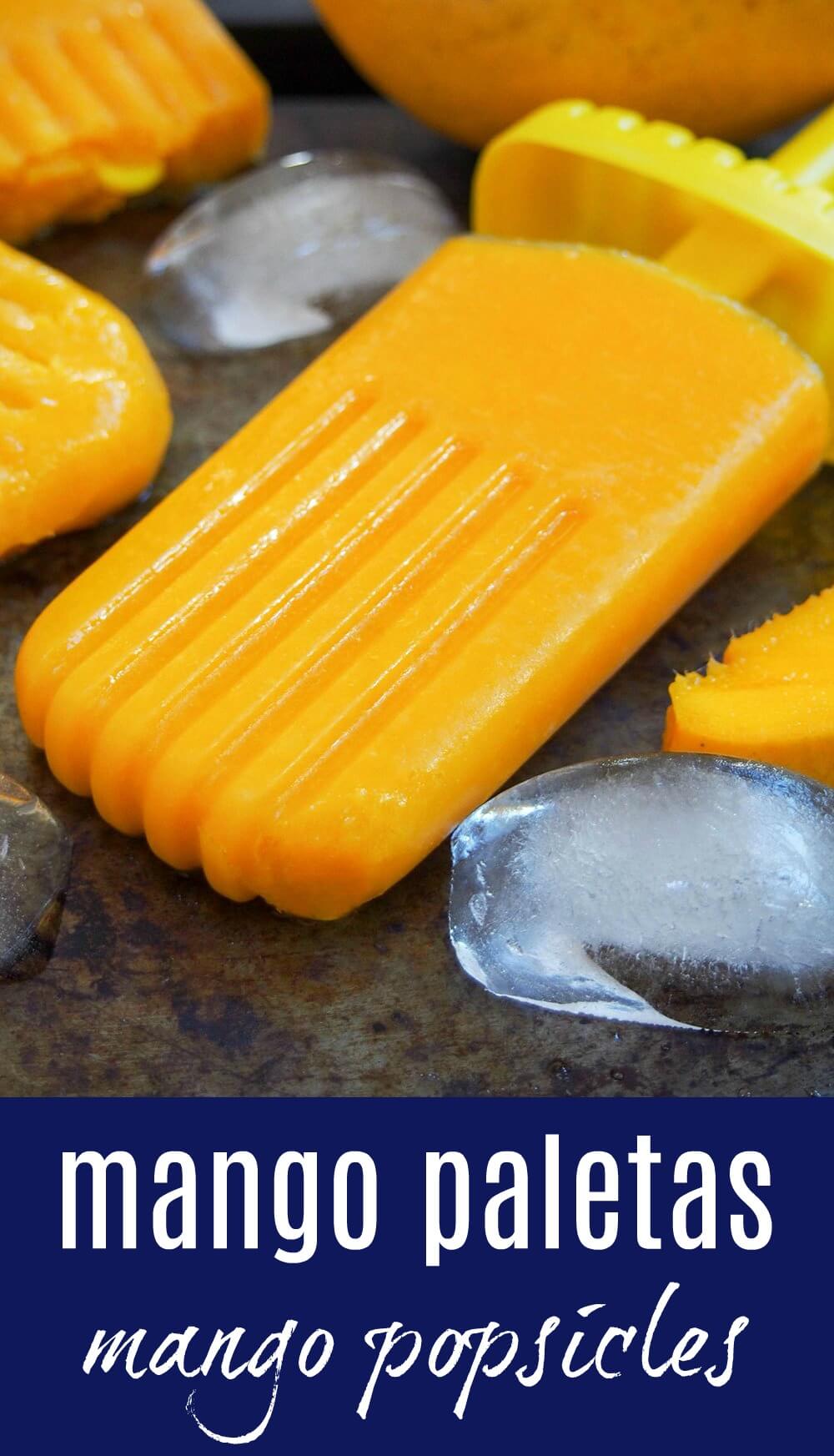 If you're looking for an easy and relatively healthy way to cool down, these mango paletas are perfect. They have only 3 ingredients and not a lot of sugar for ice cold, fruity deliciousness that's a true taste of summer! #mango #icepop #popsicle #mexicanrecipe