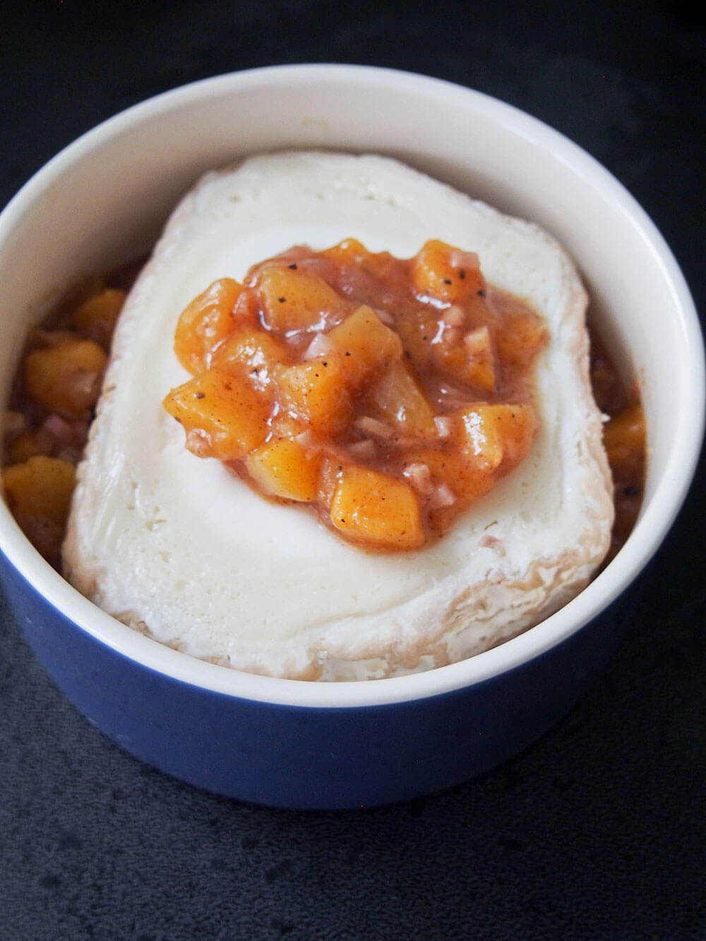 baked goat cheese with peach chutney ready to bake