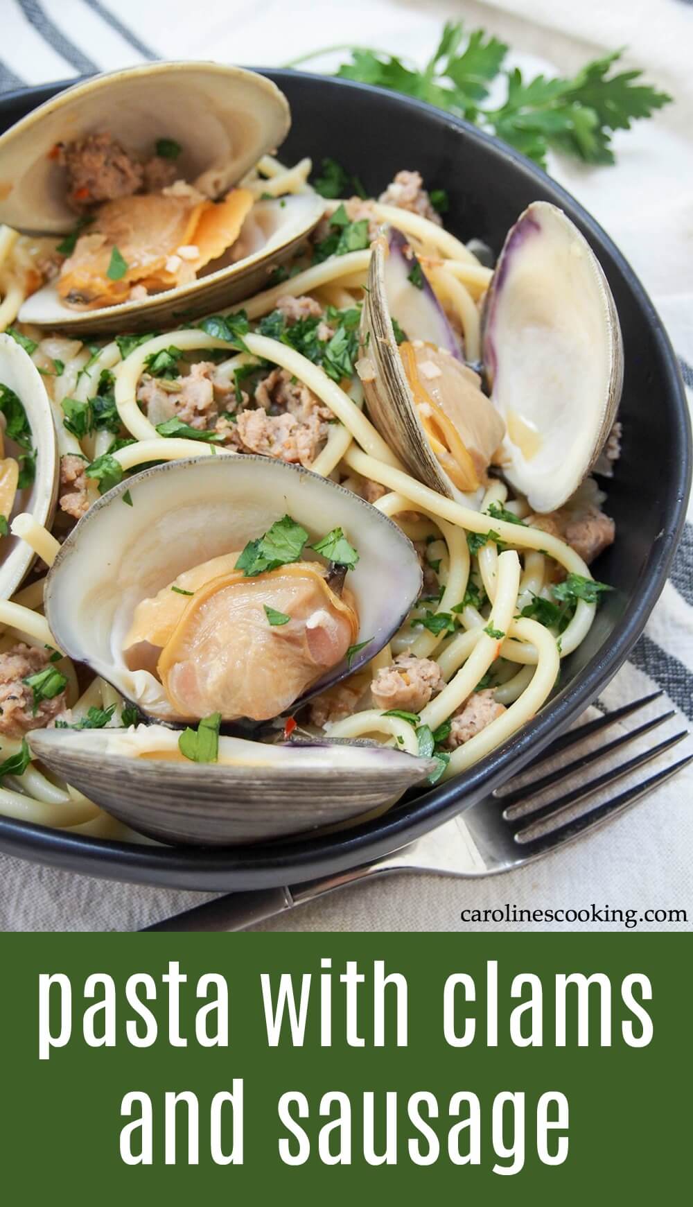 With a bit of a kick from the spicy sausage and delicate clams, all tied together with wine and garlic and delicious pasta, this dish is an easy fancy-feeling meal! You don't need too many ingredients to make this quick meal which is a tasty way to change up pasta night. #ad #pasta #clams #italianfood #LetOurItalyIn #PastaGarofaloUSA