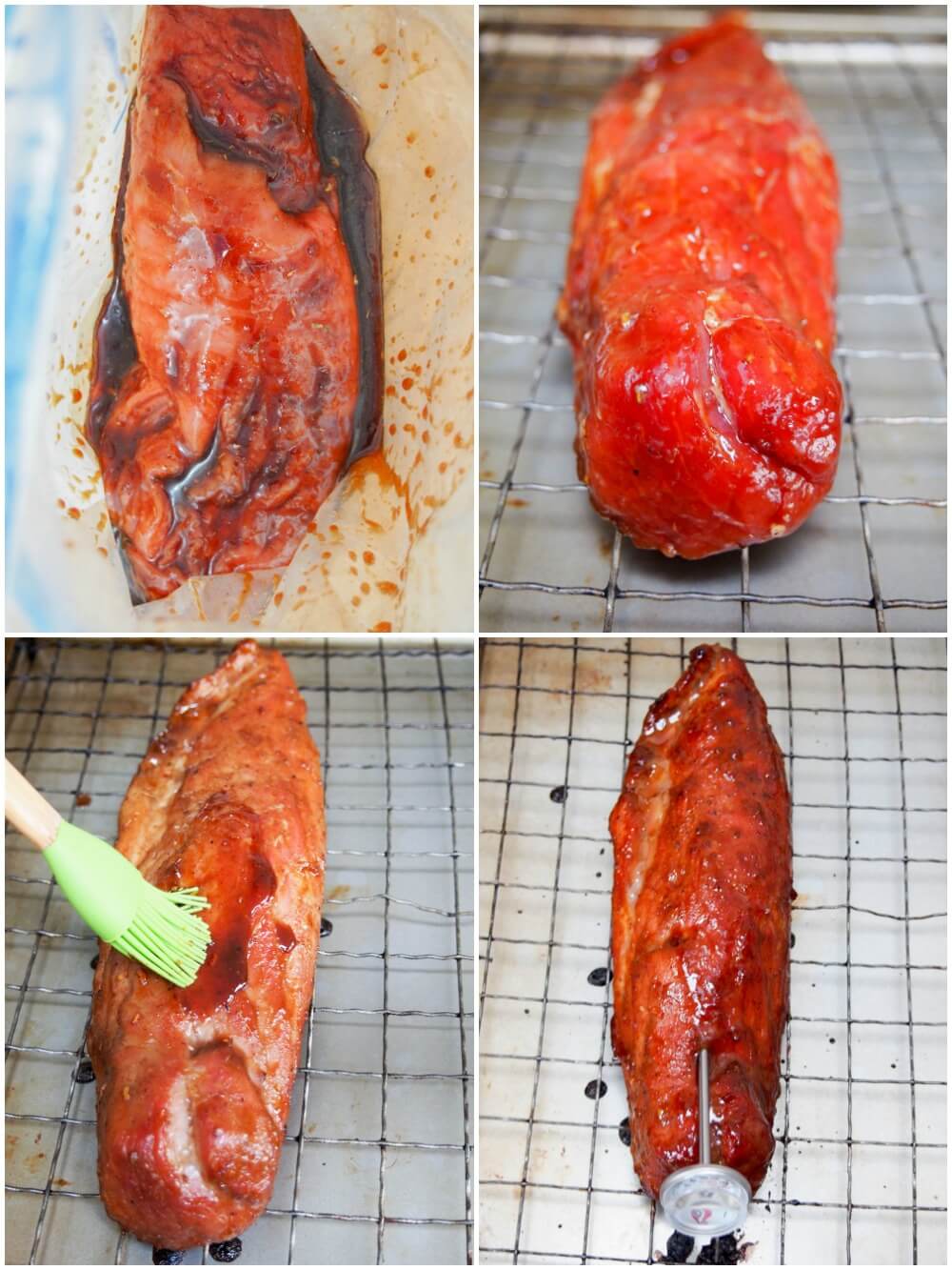 marinating, cooking and basting pork for steamed bao buns with pork