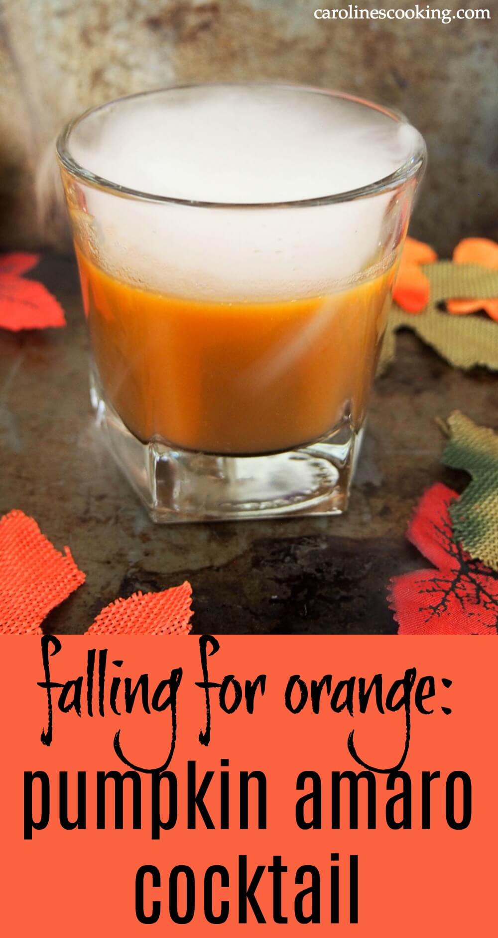 This amaro pumpkin cocktail is not quite your typical fall cocktail. It's not laced with cinnamon or apple-based. However the unusual ingredients create a wonderfully smooth, citusy (and easy) sipper. #spons #pumpkinweek #cocktail #fallcocktail #pumpkin #amaro