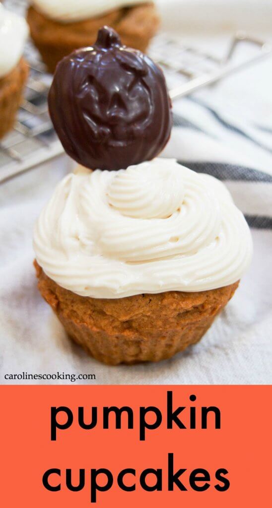 These pumpkin cupcakes are packed with warm fall spices, with a tender crumb and delicious flavor. These won over both pumpkin fans and skeptics (and bonus: they're on the healthier side). #pumpkinweek #pumpkin #cupcake #ad #healthybaking