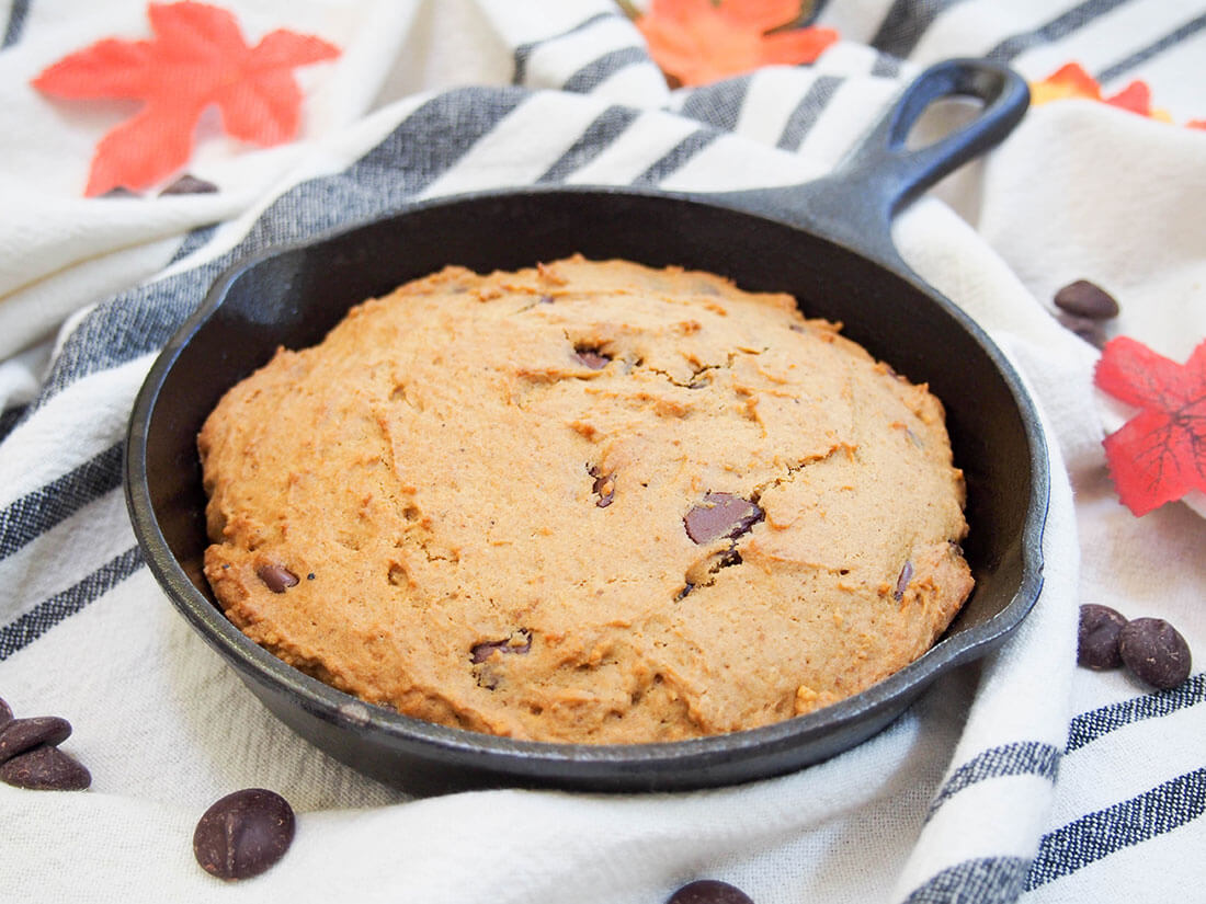 pumpkin mini skillet cookie in skillet