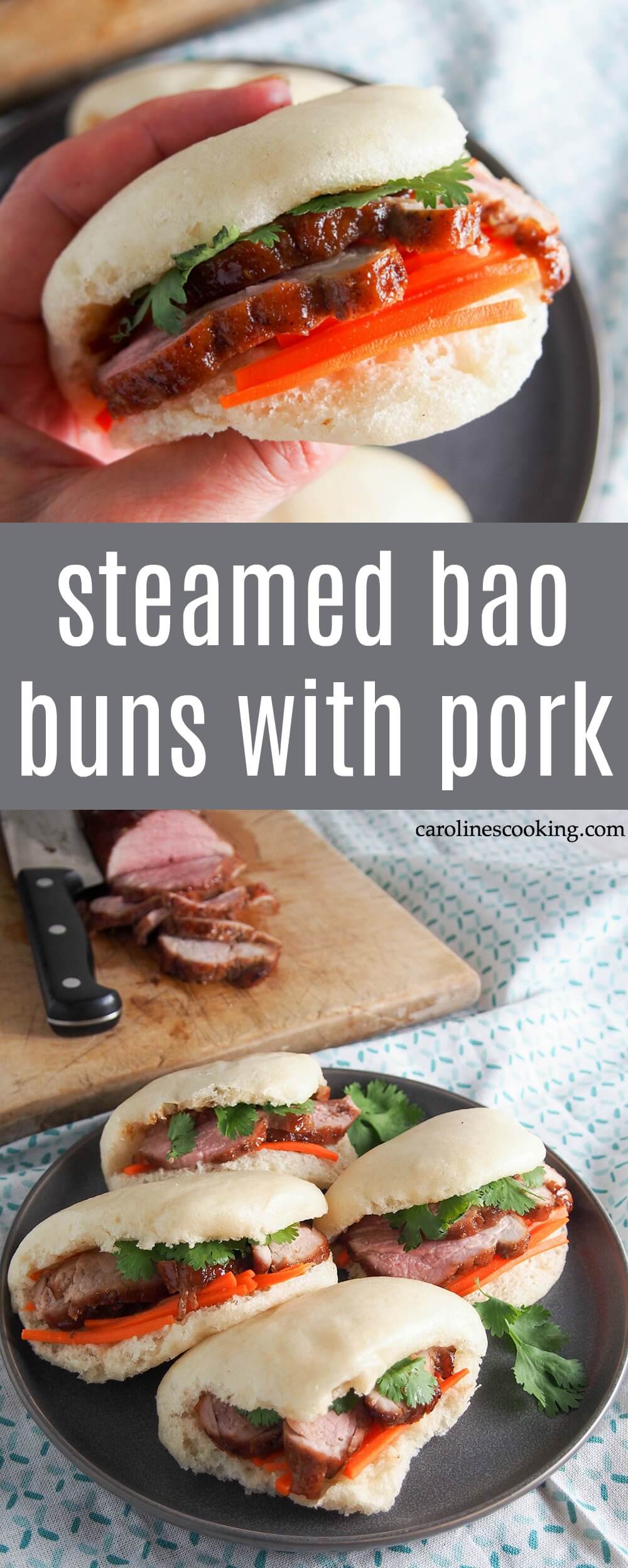 These steamed bao buns with pork are a delicious feast for the senses! With tender pork tenderloin, crunchy veg and a pillowy soft bun, they're a handheld treat perfect as an appetizer or light meal. #bao #pork #chinesepork #ad