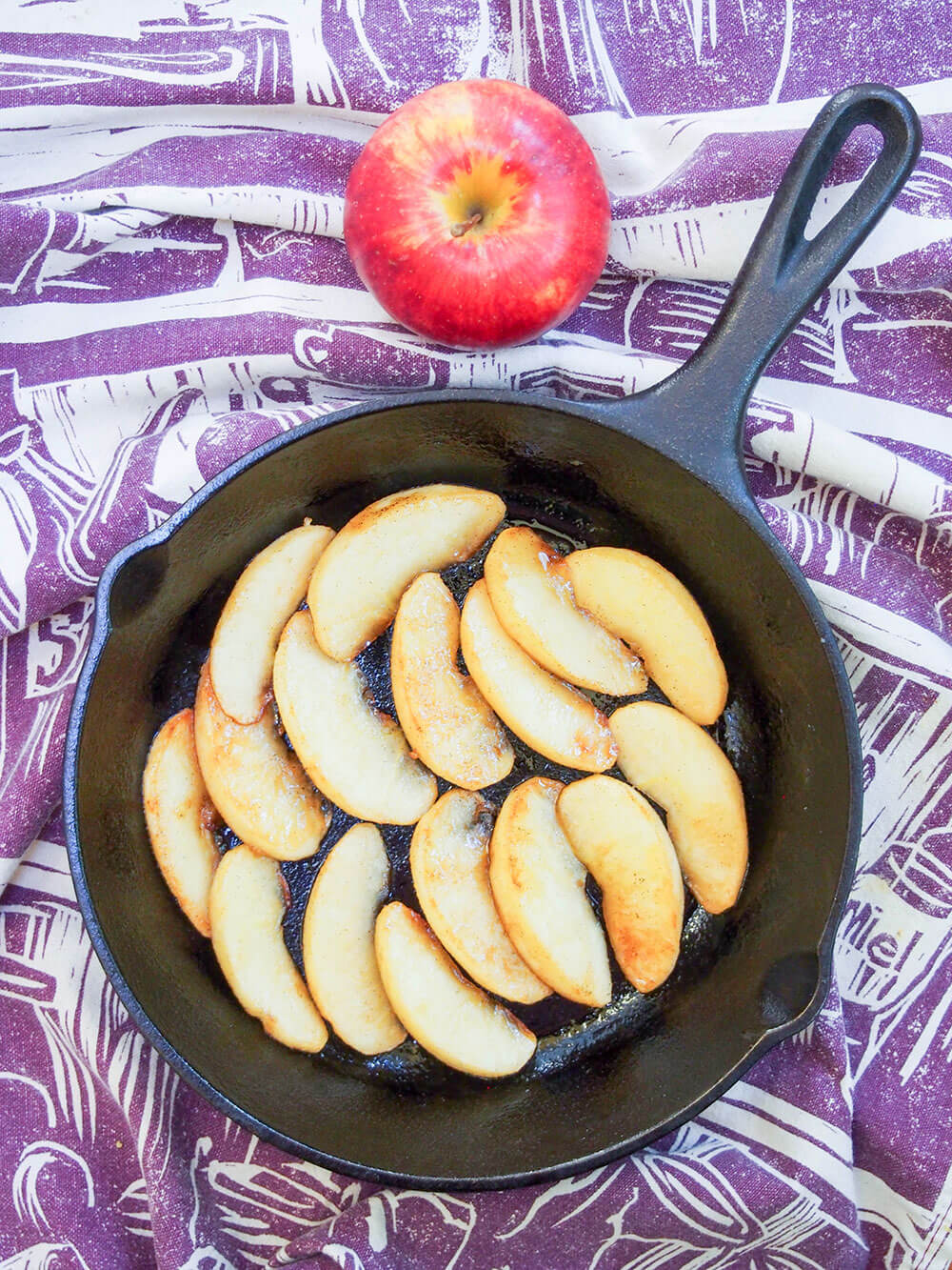 vanilla fried apples in skillet from overhead
