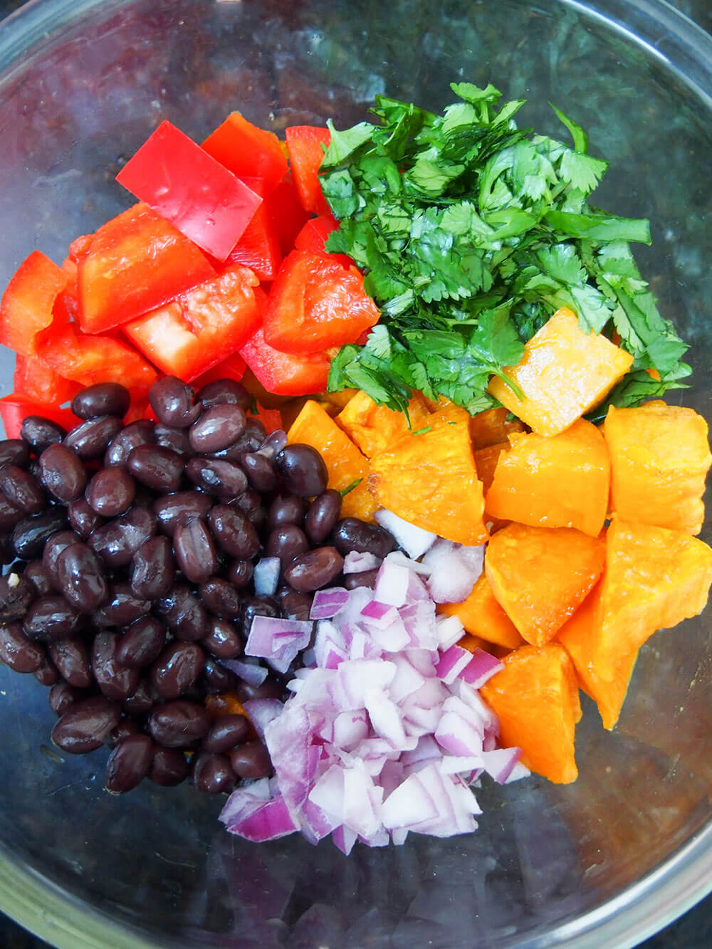ingredients for salad in bowl ready to mix