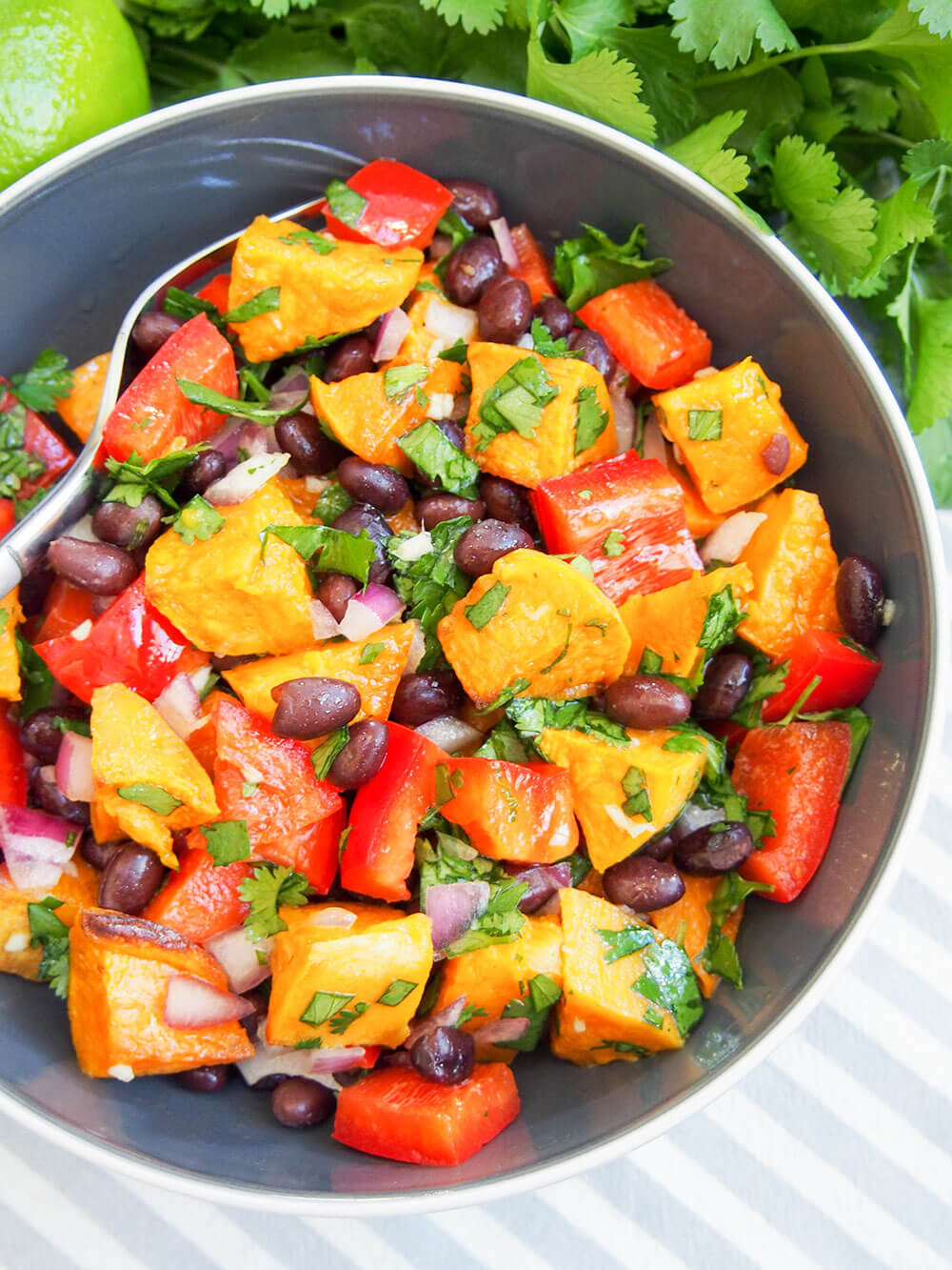 black bean sweet potato salad from overhead