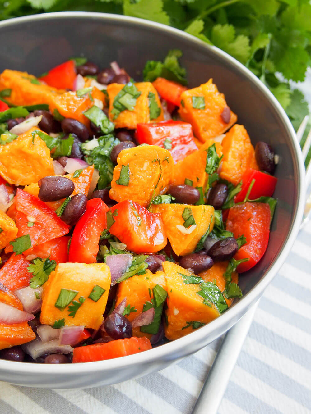 black bean sweet potato salad from side