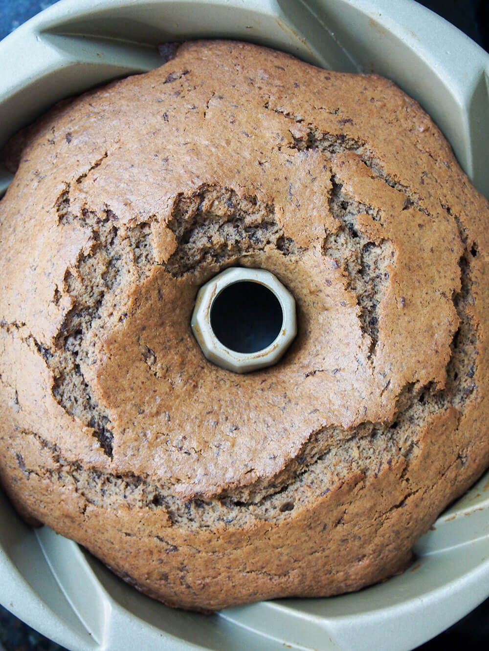 sour cream mocha cake just out of oven sour cream mocha cake just out the oven in bundt tin