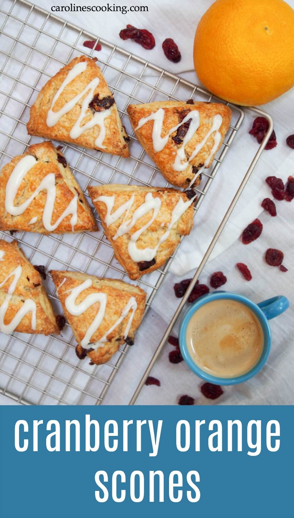 These cranberry orange scones are an easy, tasty treat. With delicate flavors and a tender crumb, they're the perfect snack alongside a cup of coffee or tea. #cranberryweek #scone #baking