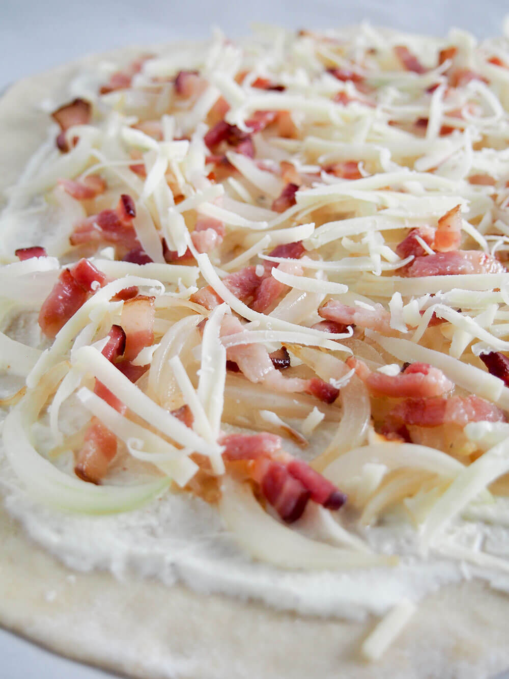 Flammekueche ready to bake