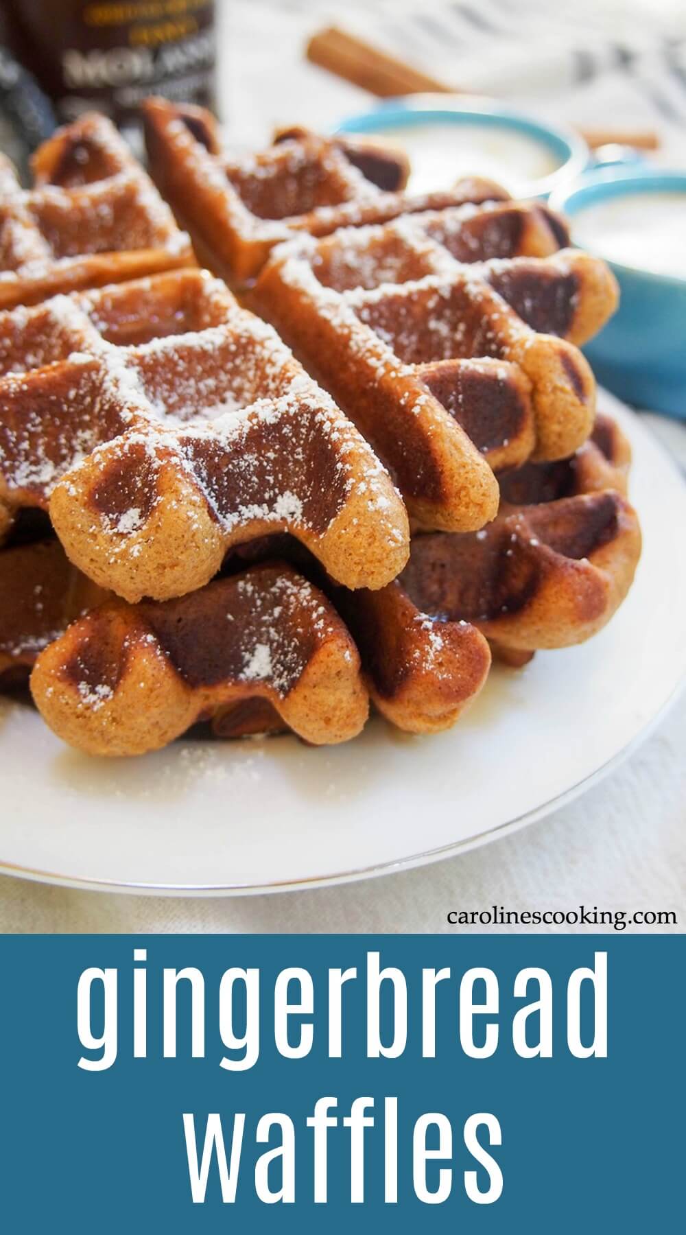 These gingerbread waffles tease you with they wonderfully warm spice smell as they cook and are just as tasty when you, thankfully, get to eat them soon after. An easy and delicious breakfast! These waffles are also great for entertaining and busy mornings as you can make them ahead of time and then store or freeze before re-heating. #gingerbread #waffle #breakfast