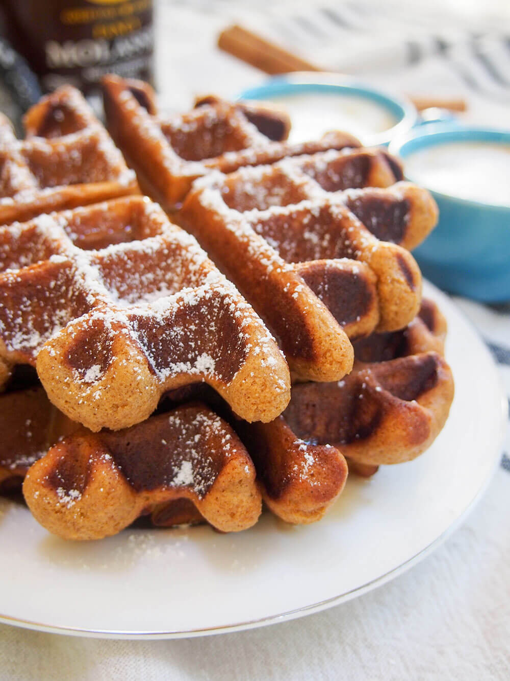 gingerbread waffles on plate from side