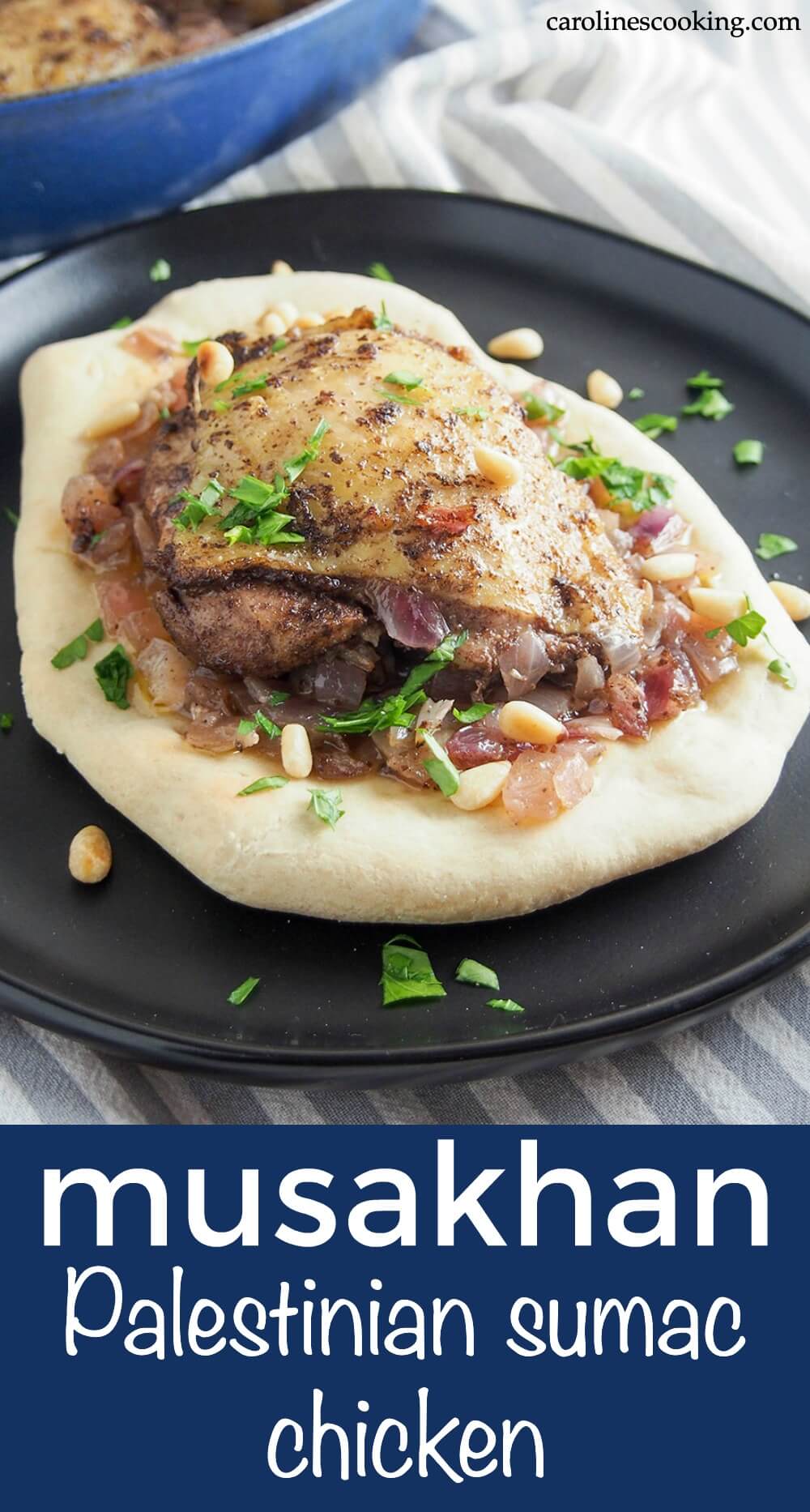 Musakhan is a classic Palestinian chicken dish, with a wonderful combination of tart sumac and gently sweet onions. This sumac chicken is easy to prepare, comforting and delicious! #chicken #palestinianfood #sumac #lemon
