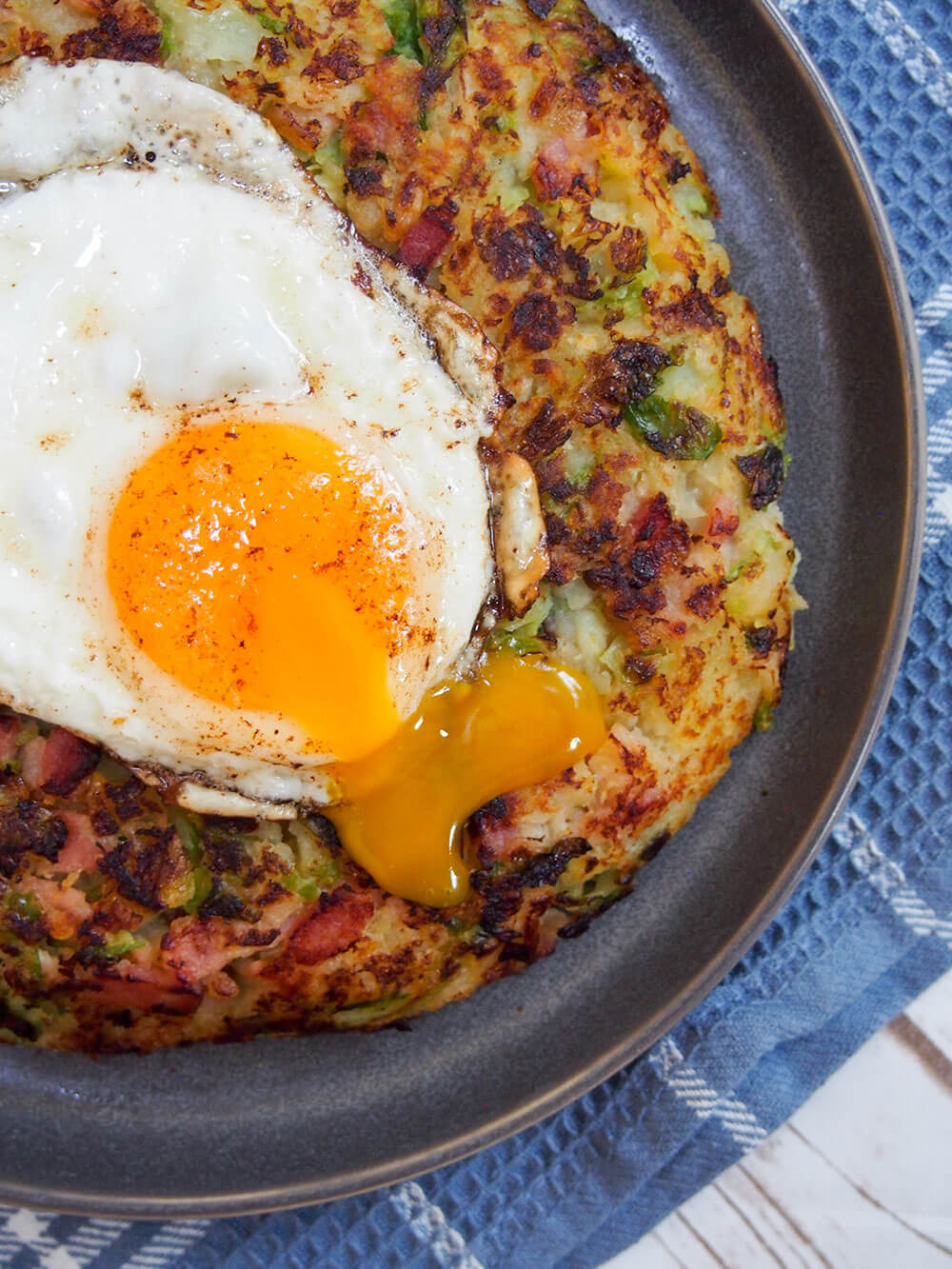 close up of corner or bubble and squeak from overhead