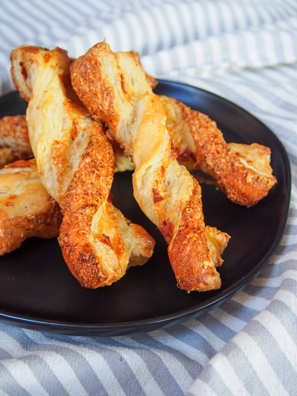 closer view of chorizo cheese twists on plate
