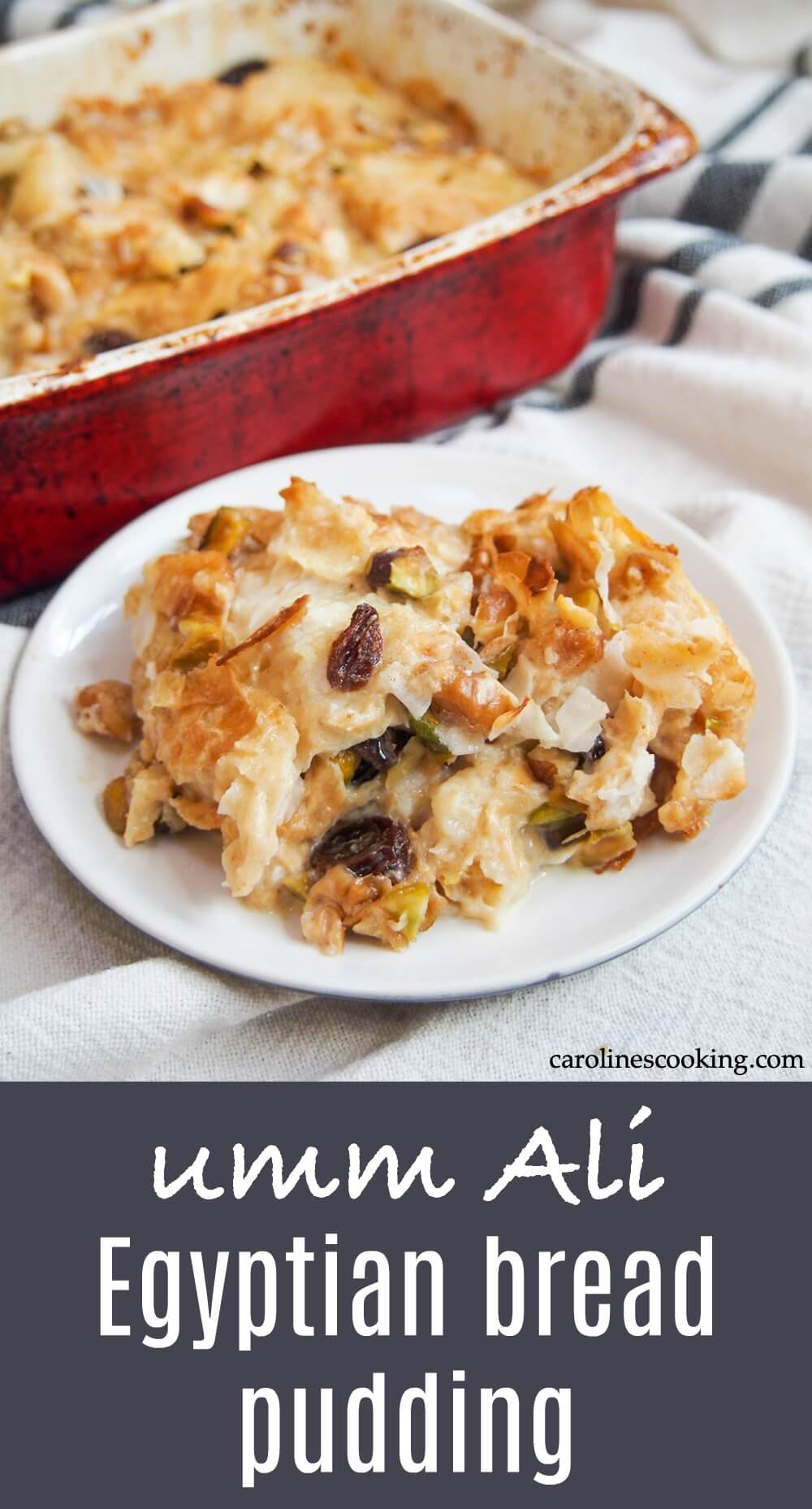 Umm Ali might be relatively unknown elsewhere, but it's one of Egypt's favorite desserts. It's easy to make and is very much like a bread pudding with nuts and raisins mingled in - so delicious! #egyptianrecipe #dessert