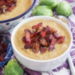 bowl of Brussel sprout soup with bacon