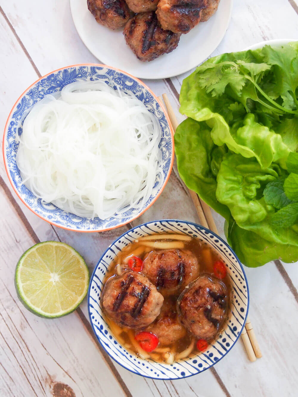bun cha Hanoi with different components in different dishes