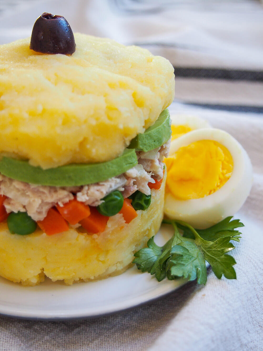 Causa rellena showing layers from the side