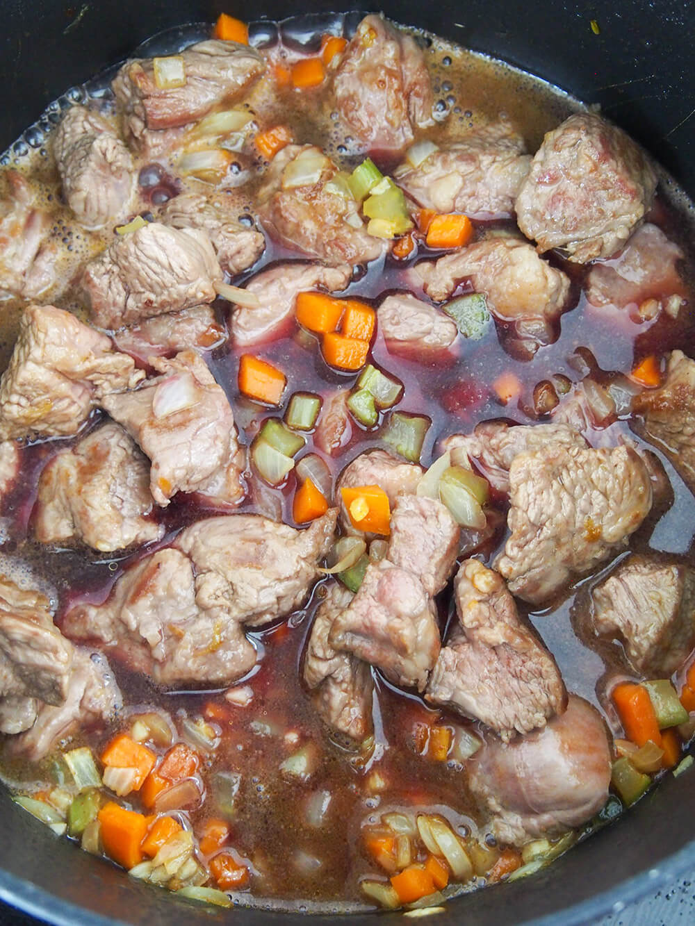 deglazing lamb and vegetables for lamb ragu