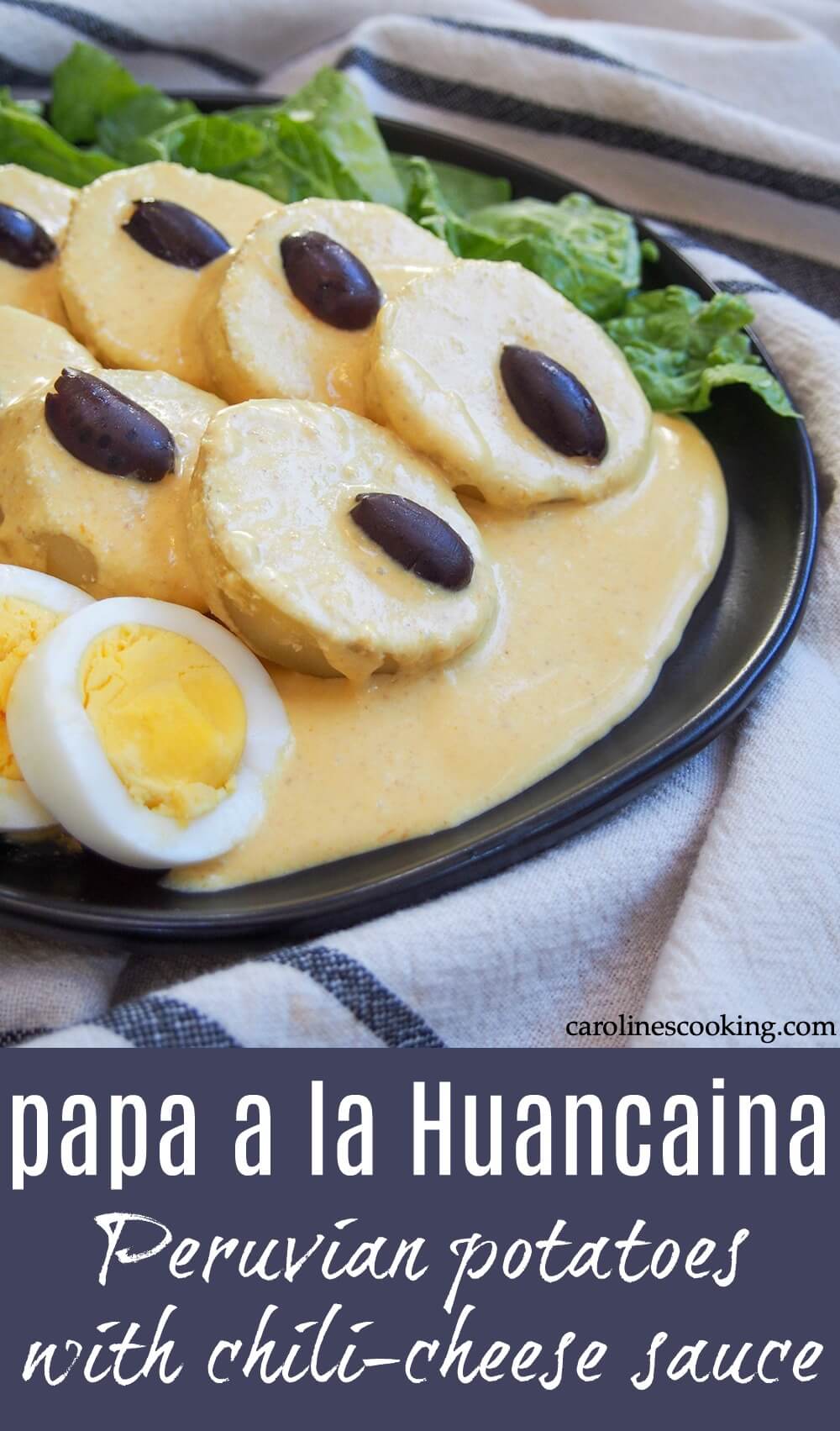 Papa a la Huancaina is a classic Peruvian appetizer of potatoes smothered with a delicious cheese and chili sauce. It's no doubt unusual if you're not familiar with it, but the flavors are incredibly tasty and it's so easy to make too. Plus the sauce is versatile and can be used as a dip, with pasta and more. #peruvianfood #potato #vegetarian