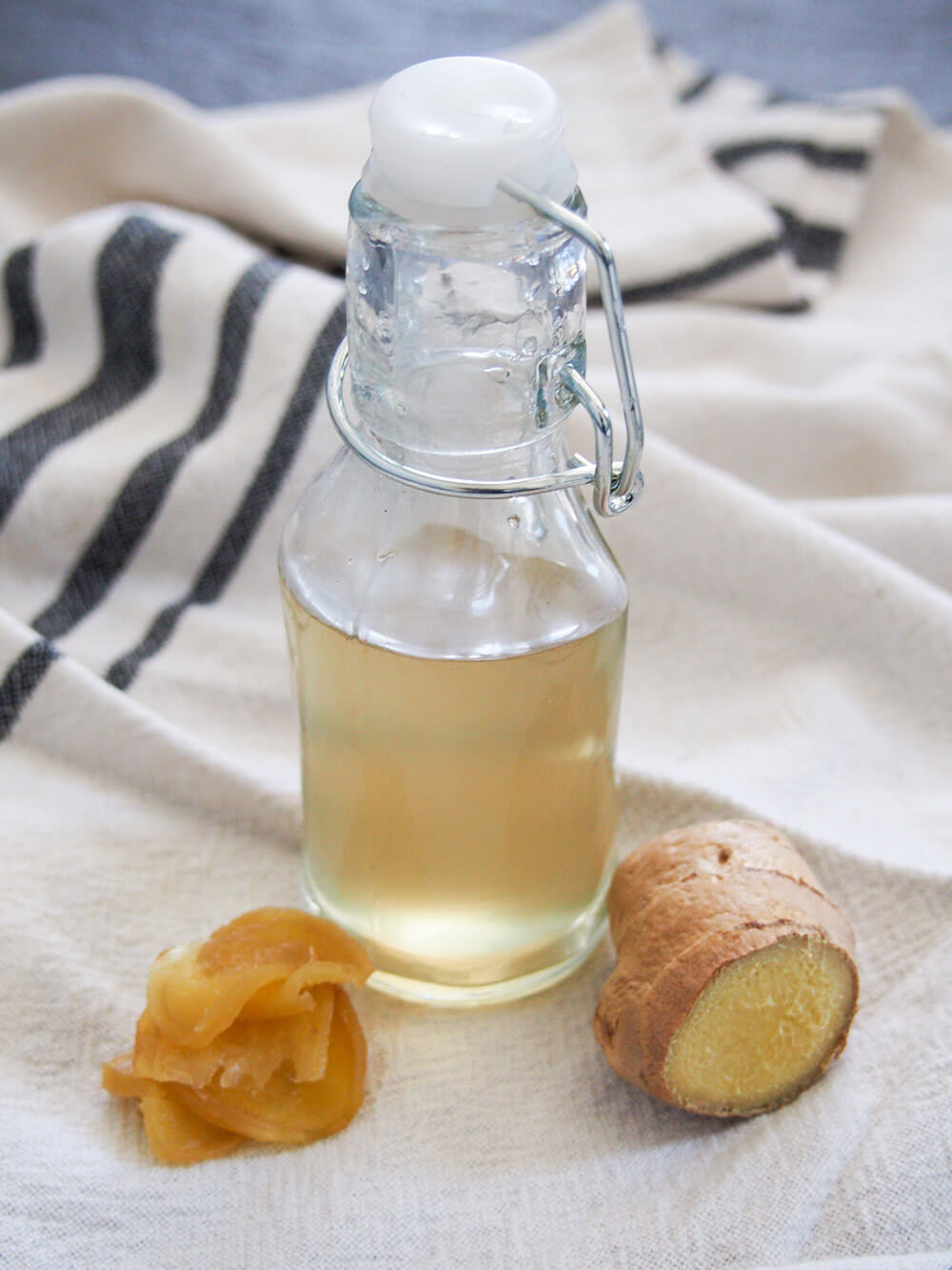 bottle of homemade ginger simple syrup