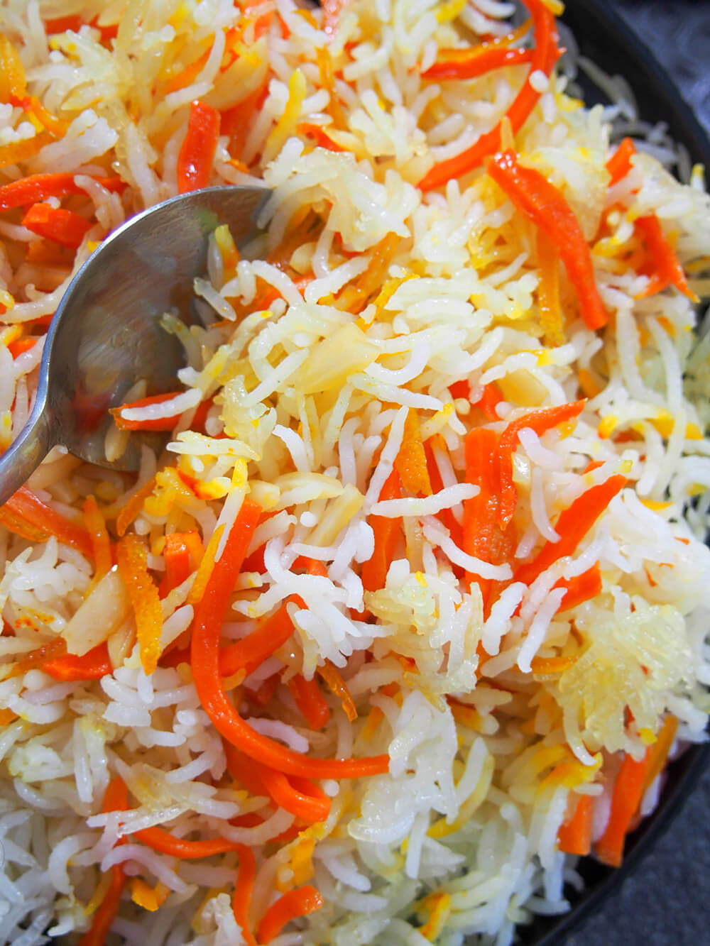 mixed up Persian sweet rice (shirin polow)
