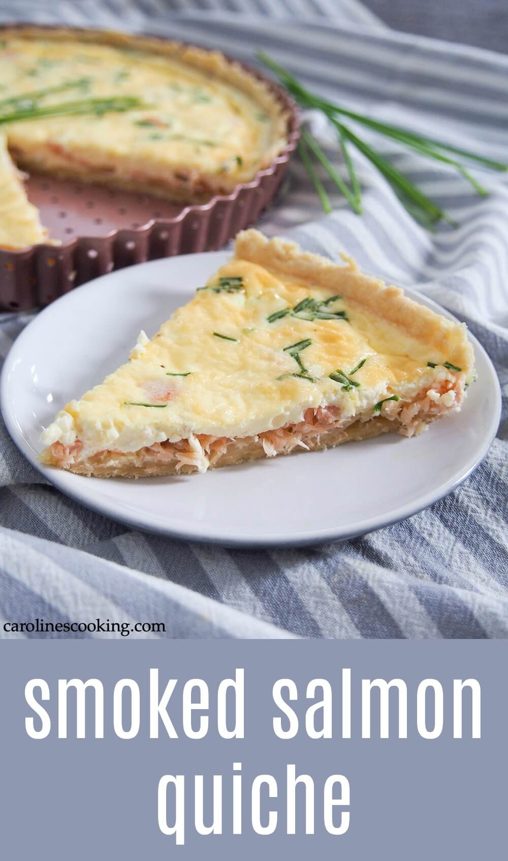 This smoked salmon quiche is easy to make, with a delicious flavor and makes a wonderful brunch or lunch option. It's picnic-ready as well! #smokedsalmon #quiche #brunch